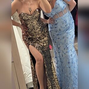 Splash Strapless Gold and Black Sequin Dress